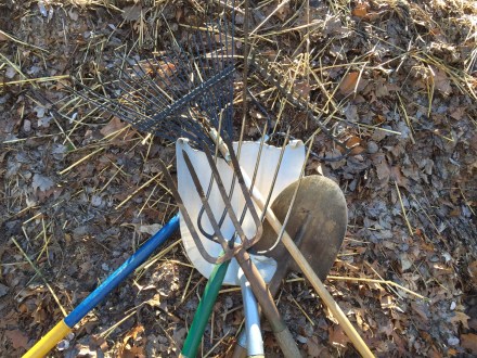 Some of the tools I use to tend to my pile. The pitchforks are the go-to implements.